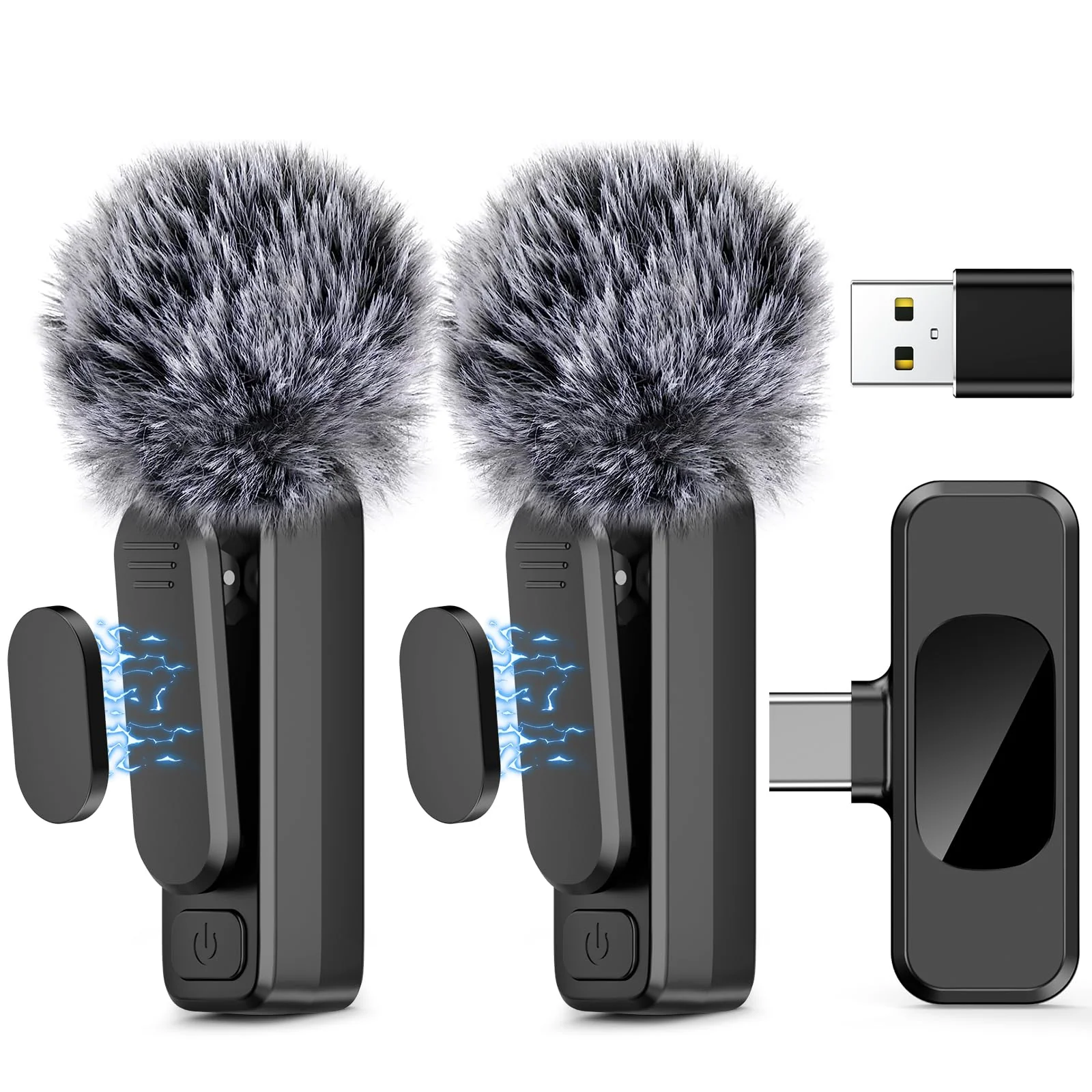 Wireless Lavalier Microphone for iPhone 15,Android Phone,Laptop,PC,Professional Mini Microphone with Noise Reduction,Lapel Microphone for Video Vlog,Interviews,Live Streaming,TikTok,YouTube,2Pack