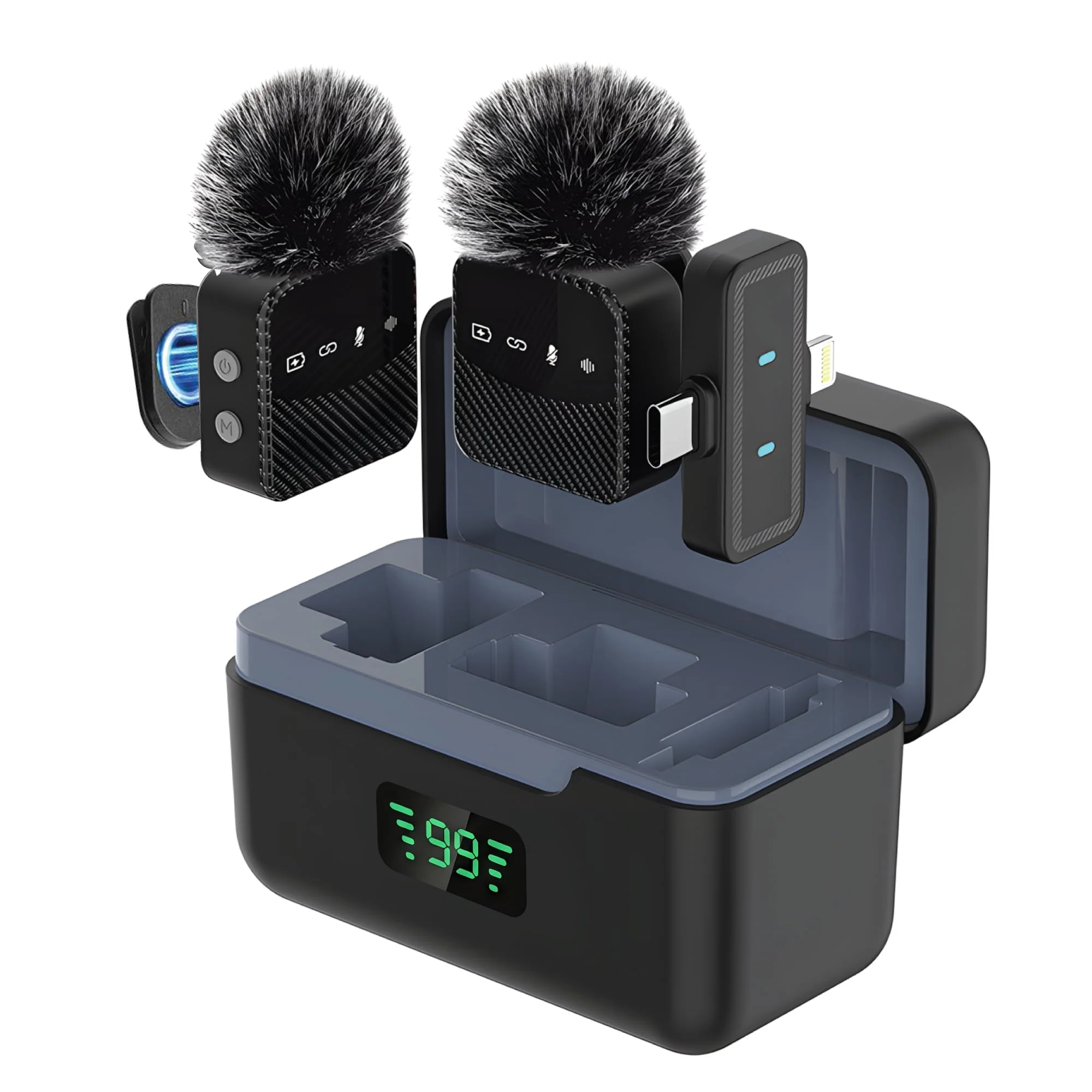 Wireless Lavalier Microphone for iPhone & Android, Auto-Pairing Noise-Reduction Clip-On Mini-Mic with Charging Case, Headphone Monitoring, Wide Compatibility for Recording & Vlogging