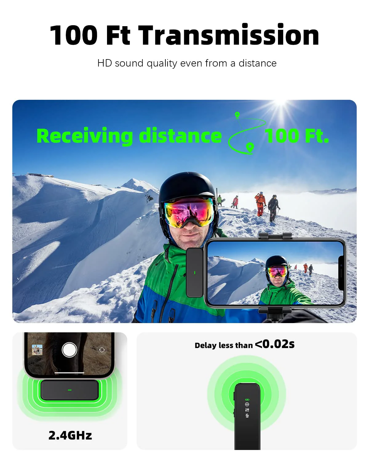 Wireless Lavalier Microphone for iPhone with Noise Cancellation, 100ft Transmission, 18H Battery Life, Wireless Lapel Microphone for Video Recording - Image 5