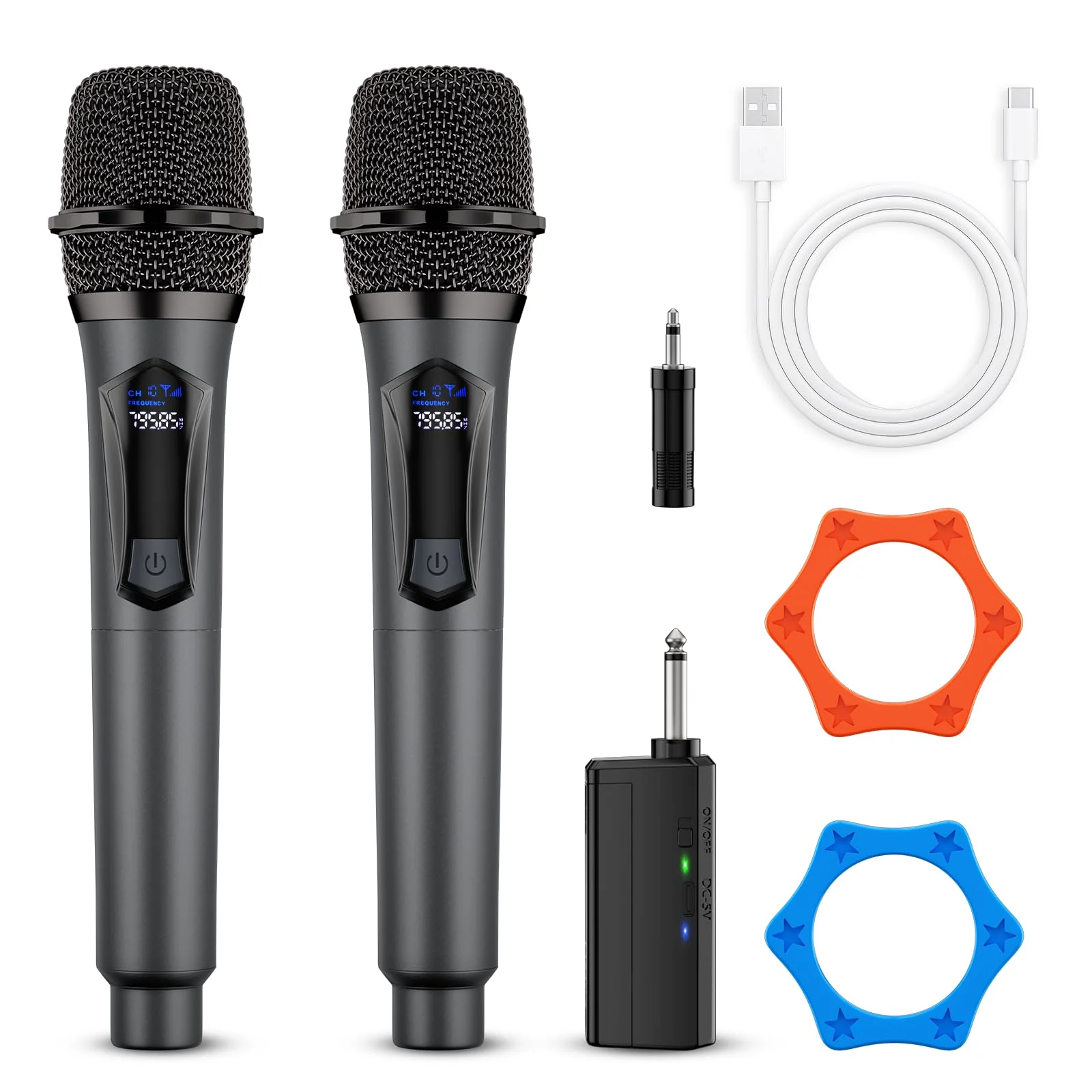 Wireless Microphone,Professional Dual Handheld Cordless Dynamic Mic System with Rechargeable Receiver,Plug & Play,Compatible with karaoke machines and PA systems for Speech,Church,Wedding,DJ,Party