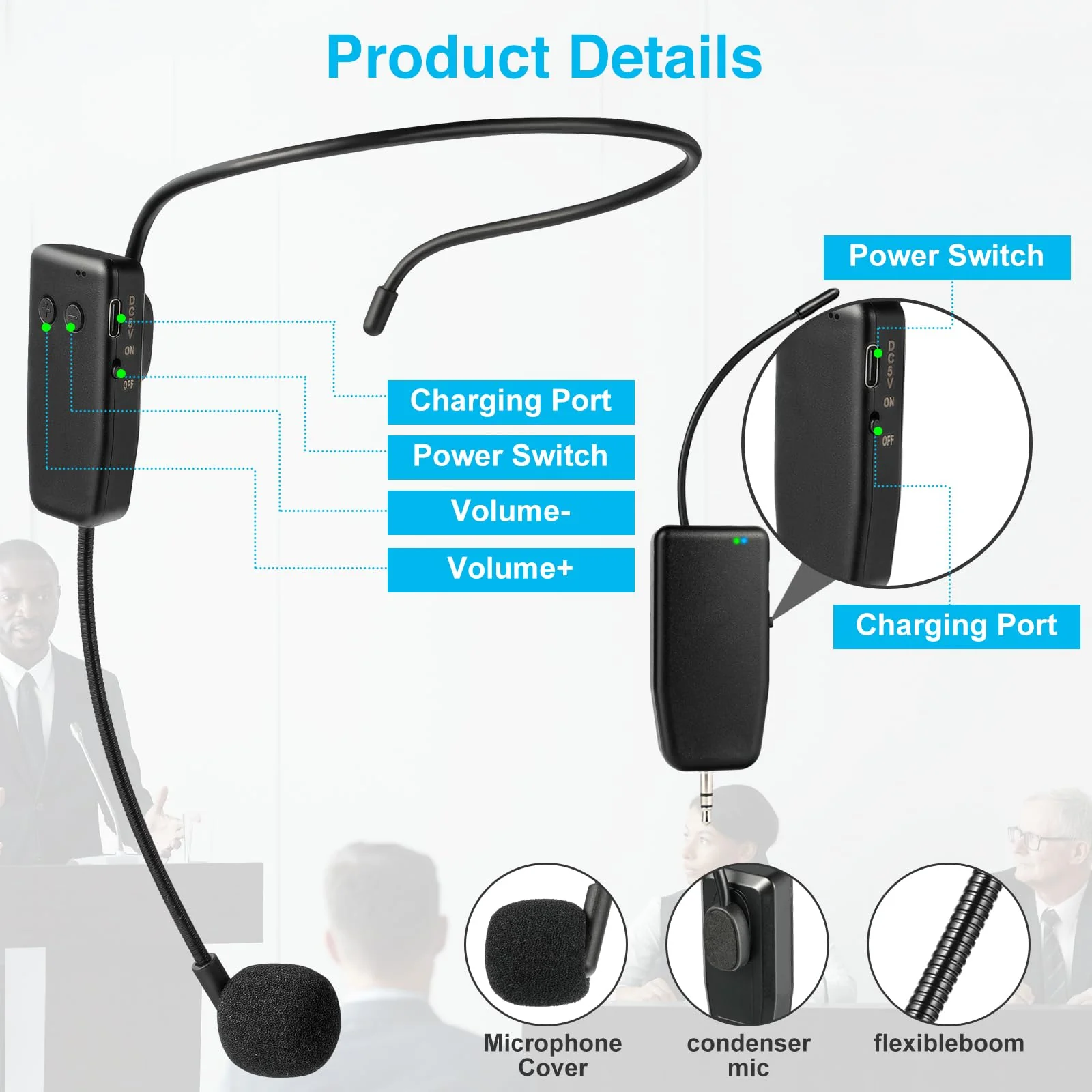Wireless Microphone System for 2 People,160ft Range, 2.4G Dual Wireless Headset Mics for Karaoke Speaker, Amplifier, Mic Speakers, PA System, Yoga,Teaching, Fitness - Image 4