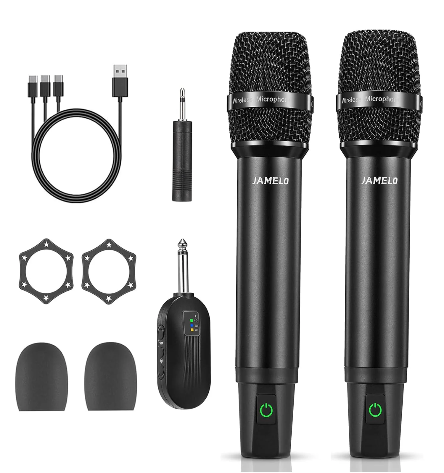 Wireless Microphones, 2.4 GHz Metal Rechargeable Wireless Mics with Dual Professional UHF Handheld Karaoke Microphone System with Receiver, Dynamic Mic for Church, Singing, Speech, Wedding, Party
