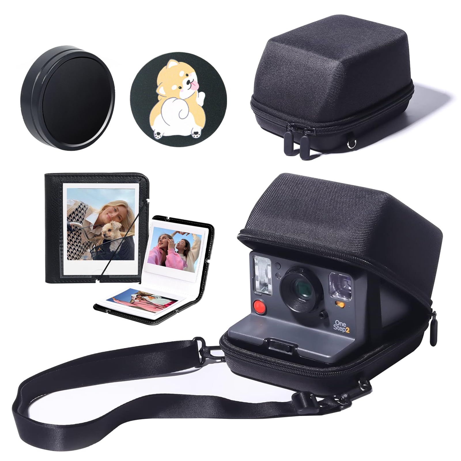 WOGOZAN Camera Case Kit for Polaroid Now 2nd/3rd, Now+ Gen 2/3rd, I-Type, OneStep, FILP, Instant Camera, Protective Case with Lens Cap and Lens Cover Sticker, 28 Photo Album (Black) (No Camera) Black