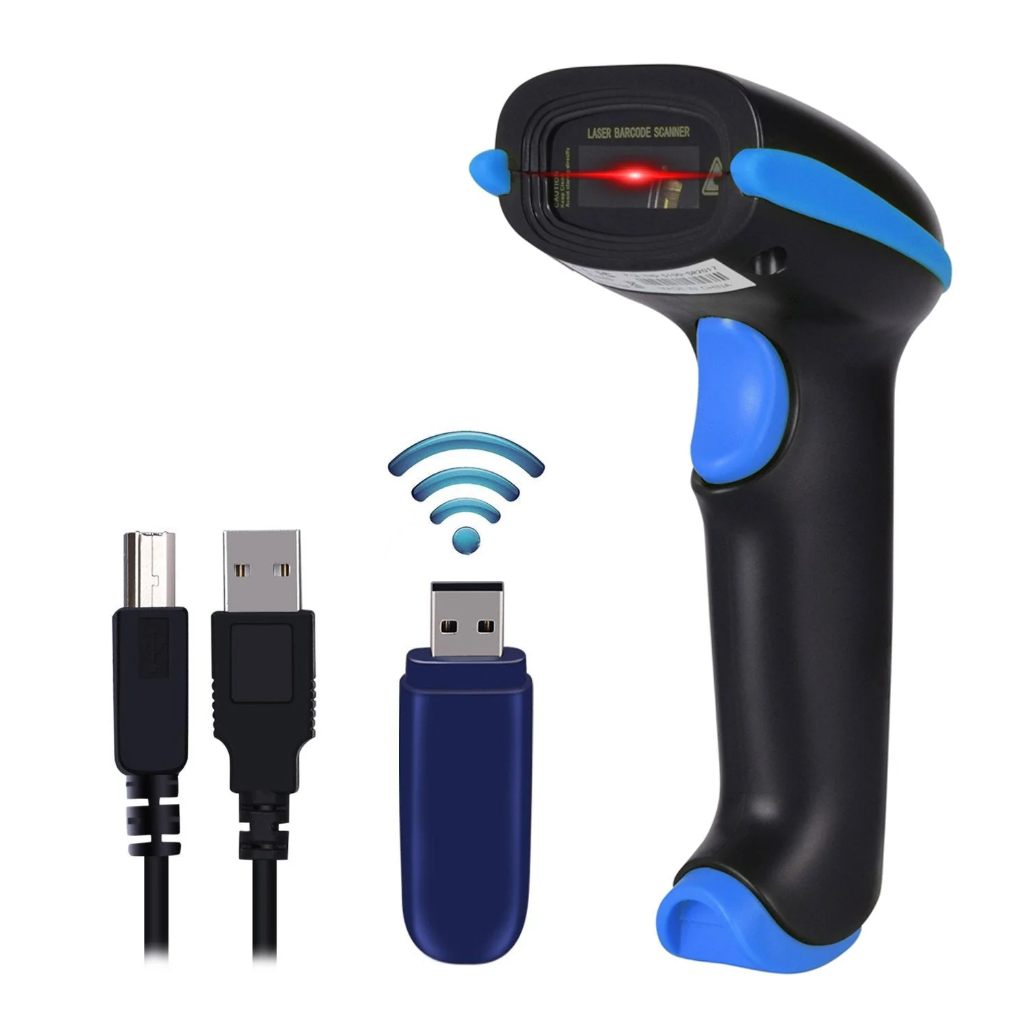 WoneNice 2.4G Wireless Barcode Scanner – 1D Handheld Cordless Barcode Reader for Retail, Warehouse, Inventory – 100ft Range, Plug & Play – Compatible with Windows, Linux, POS (Blue) Blue