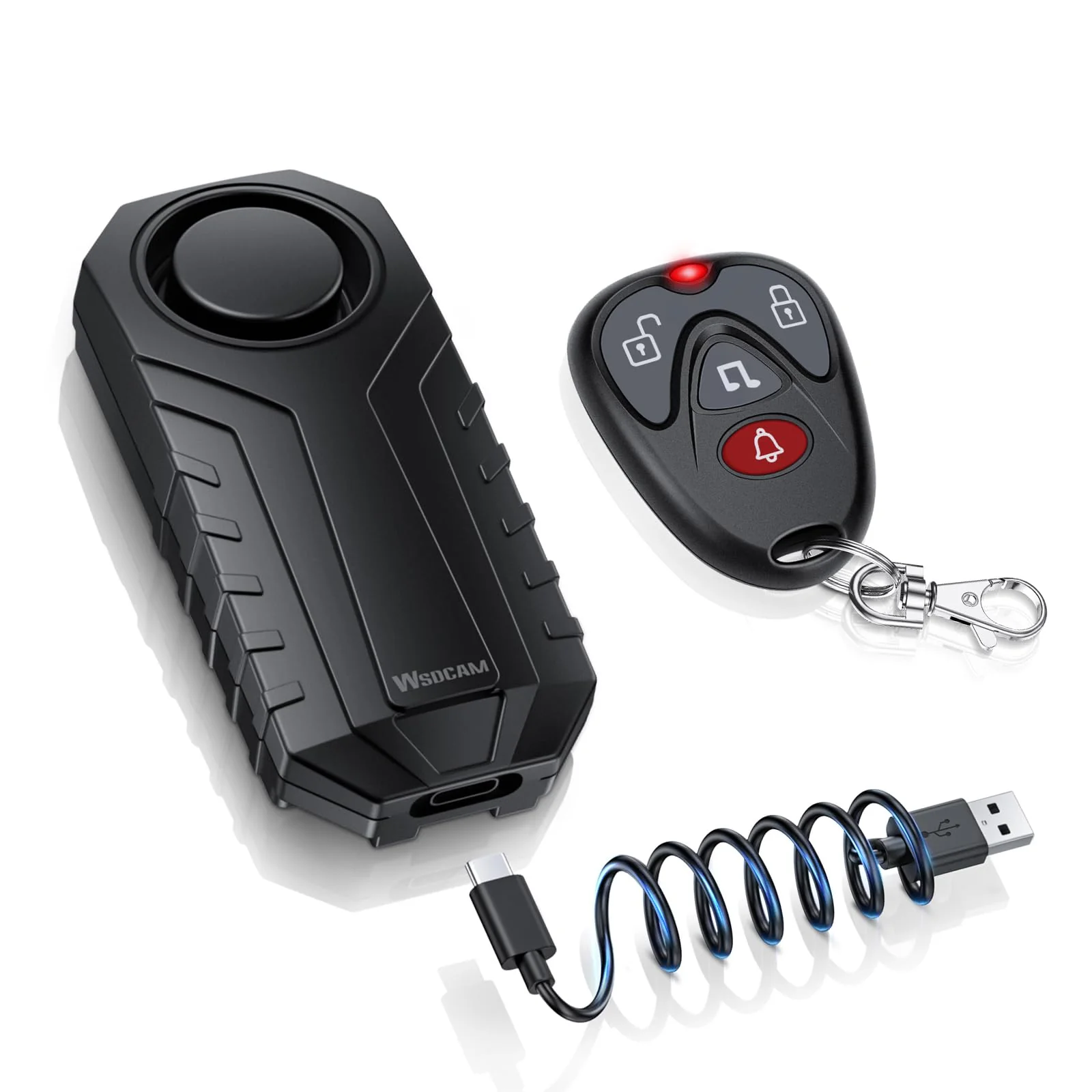 WSDCAM Wireless Bike Alarm with Remote, Rechargeable 113dB Loud Bicycle Alarm System Anti Theft, IP65 Waterproof, Bike Alarms for E-bikes, Motorcycles, Scooter, Outdoor Riding and Cycling Safety