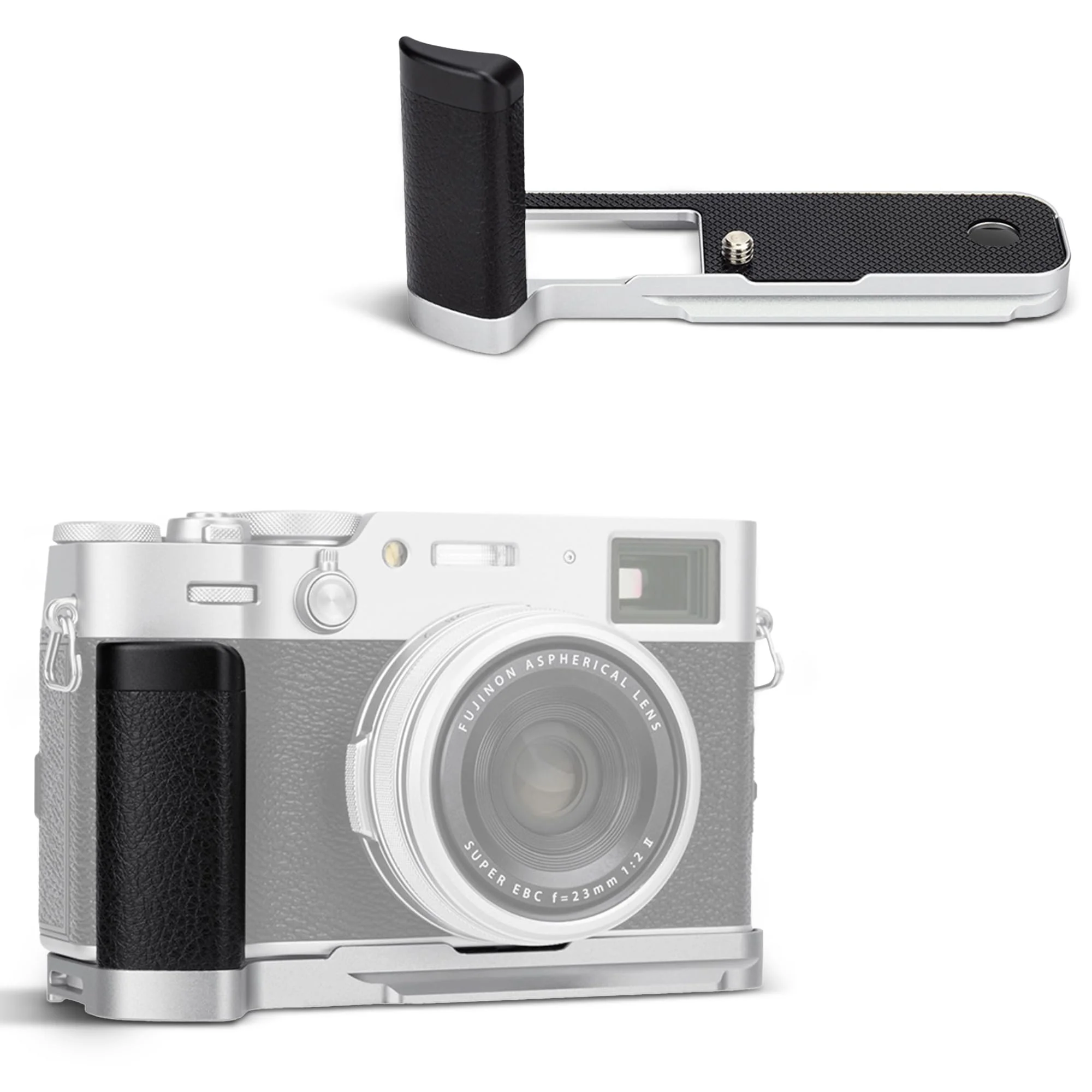 X100VI Handgrip,Metal Hand Grip L-Shape Bracket for FUJIFILM X100VI Only, X100VI Baseplate Holder with Quick Release Plate for Arca,Extra 1/4"-20 Tripod Hole & Hand Strap Hole Silver(Not Fits X100V)