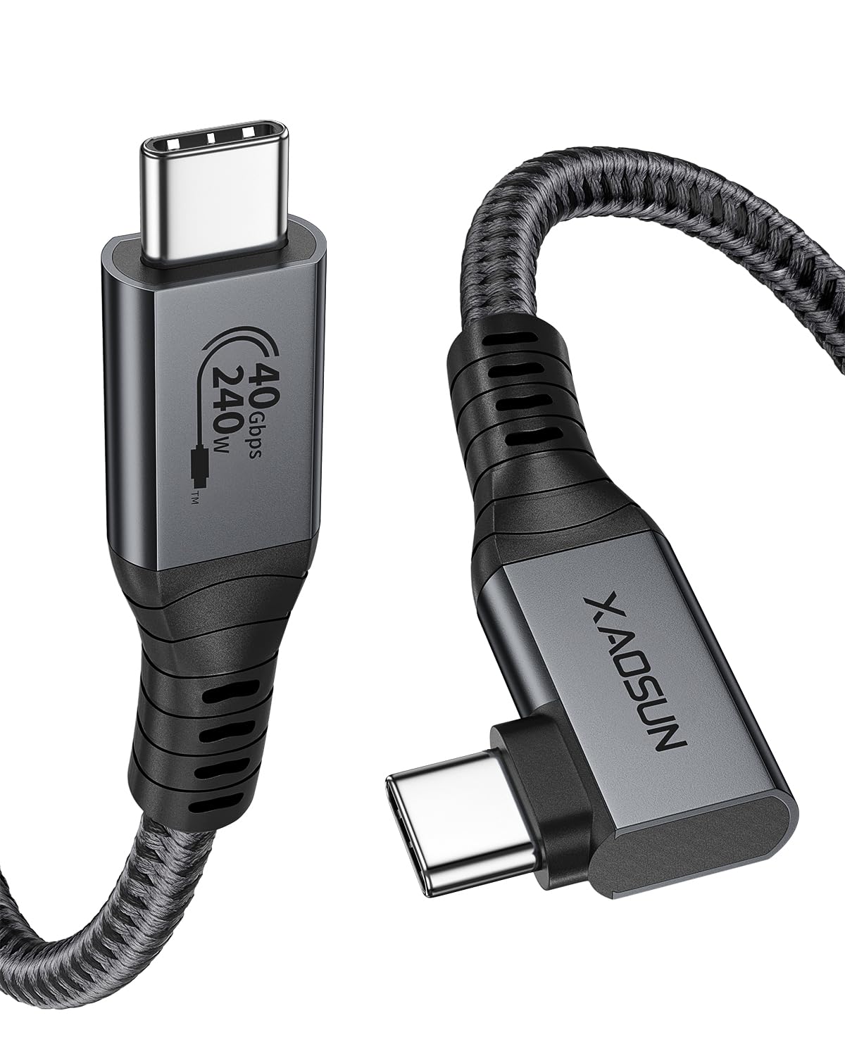 XAOSUN 240W USB 4 Cable for Thunderbolt 4, 3.3FT Right Angle Thunderbolt 4 Cable 90 Degree, 40Gbps [USB-IF Certified] USB C to USB C Cable 8K@60Hz, for MacBook, SSD, Docking, eGPU and iPhone 16