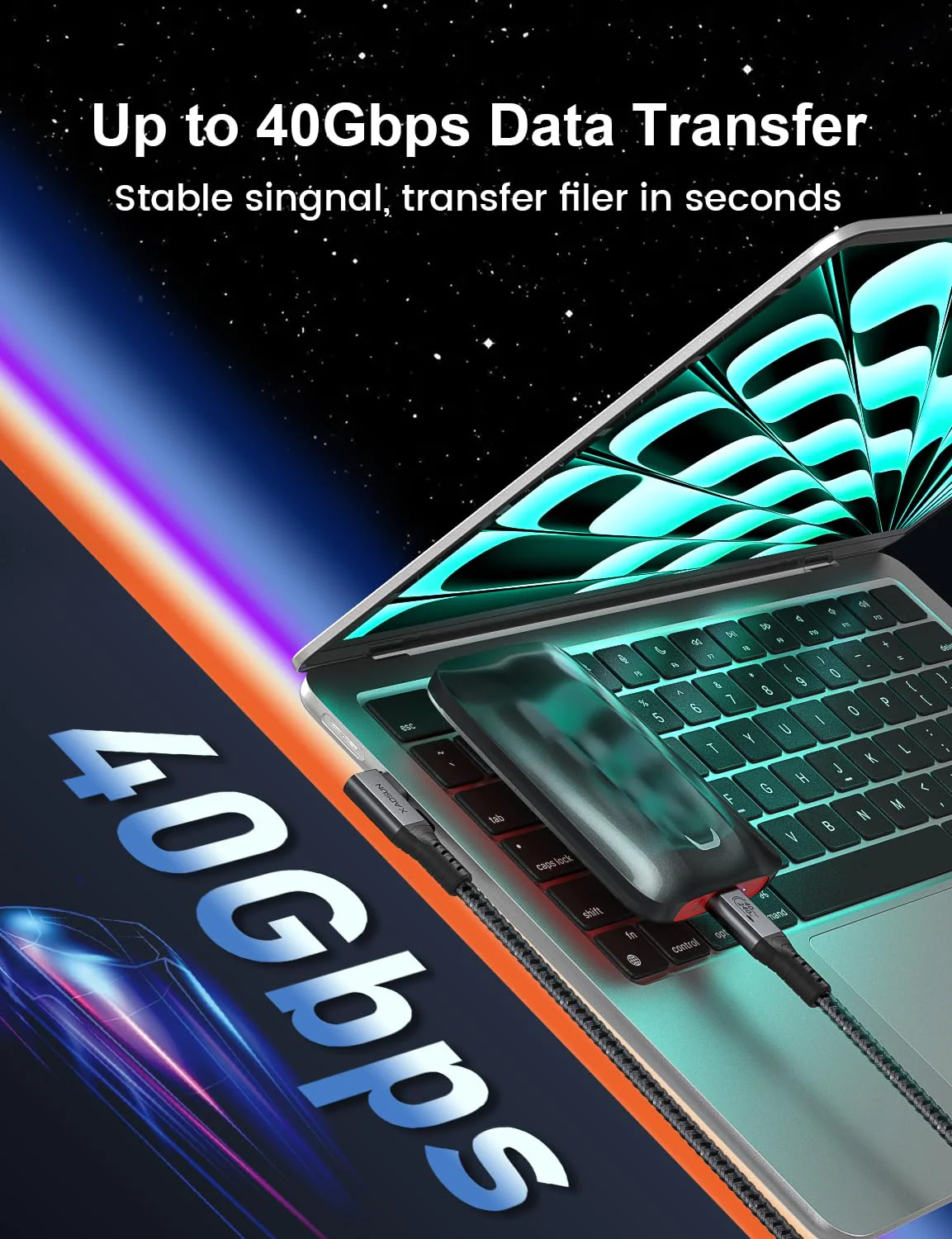 XAOSUN 240W USB 4 Cable for Thunderbolt 4, 3.3FT Right Angle Thunderbolt 4 Cable 90 Degree, 40Gbps [USB-IF Certified] USB C to USB C Cable 8K@60Hz, for MacBook, SSD, Docking, eGPU and iPhone 16 - Image 4