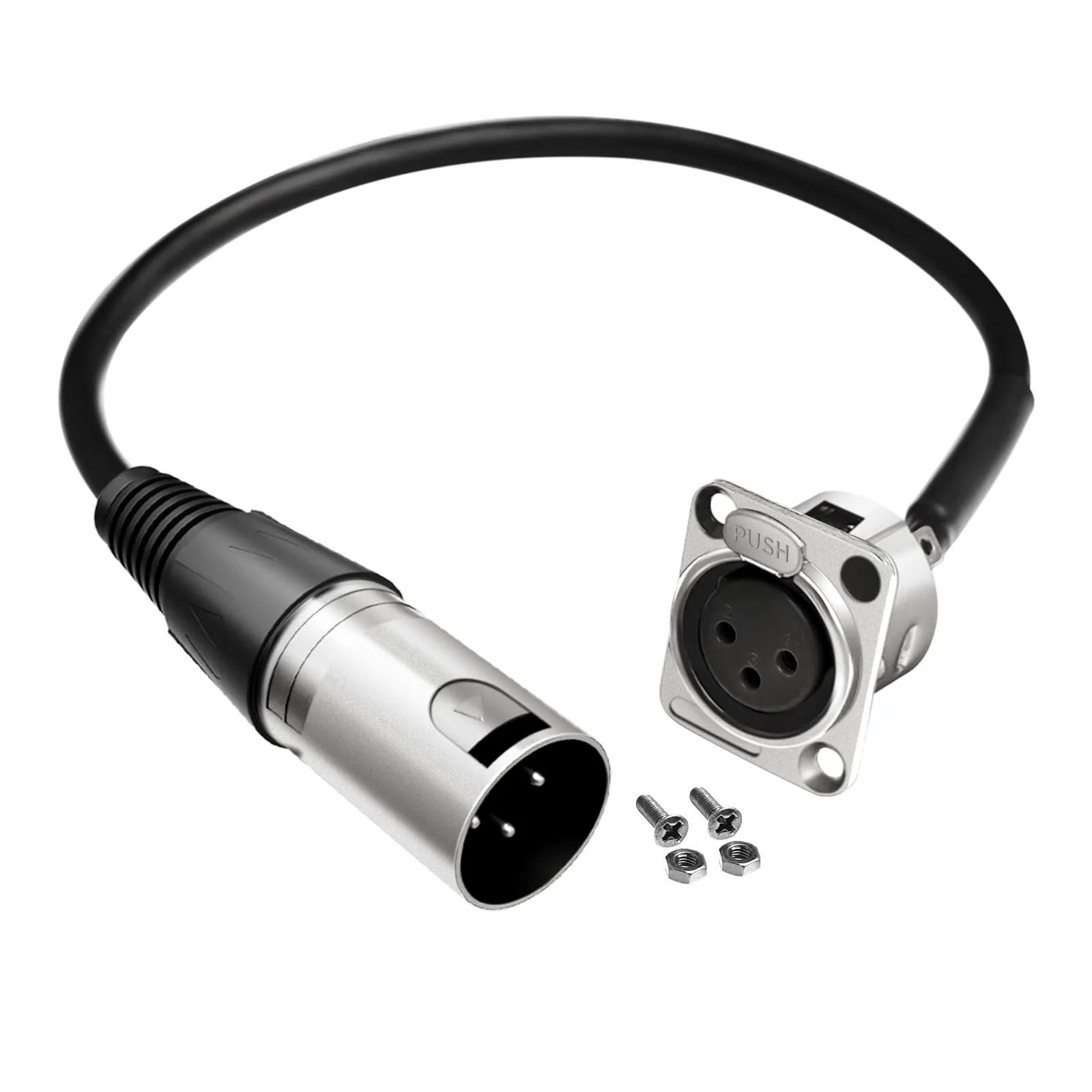 XLR Panel Mount [New Version 2025] XLR Plate Solderless 3 Pin Patch Bay Cable for Audio Equipment Mixers Studio Box Connector Studio Wall Plate Solderless With installation Screws and Nuts (F to M) F to M