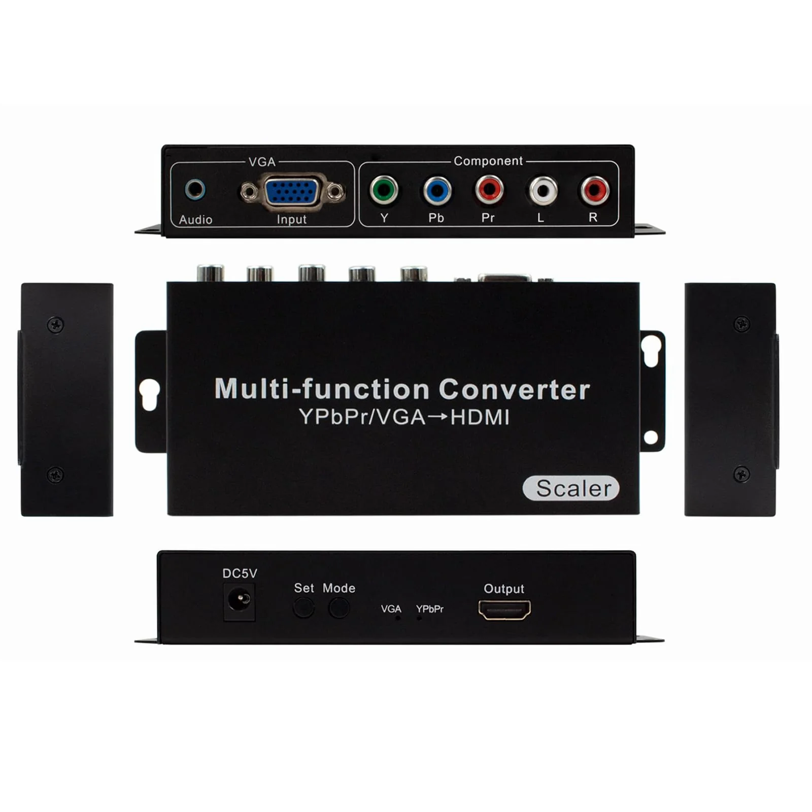 YPbPr RGB/ 5 RCA Component/VGA to HDMI Converter with Audio(3.5mm)- PC to HDMI,Support 1080p 60/50Hz,720p 60/50Hz Scaler Converter for PC Laptop Display Computer Projector
