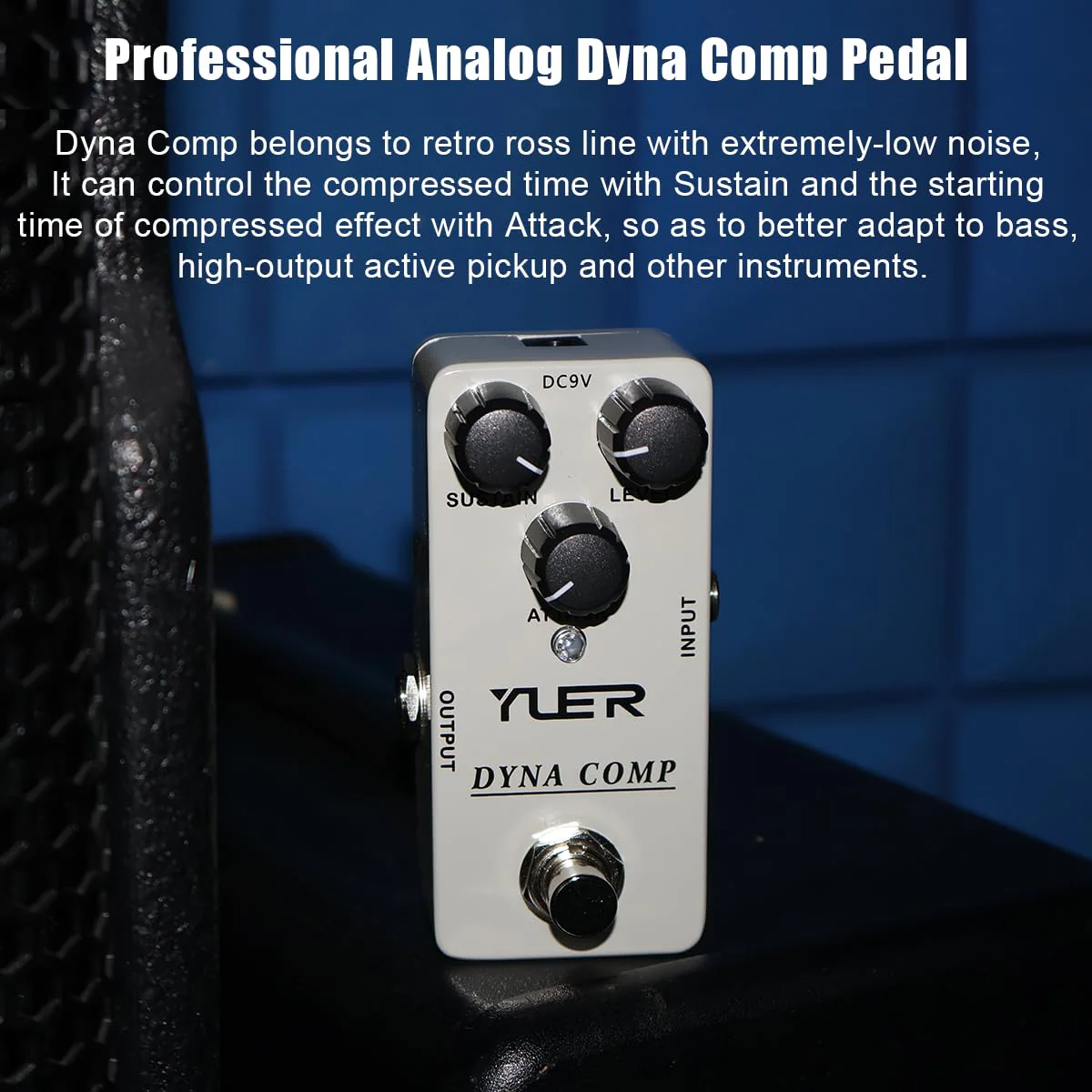 YUER Beginner Guitar Compressor Pedal Mini Dyna Compression Effect Pedal for Electric Guitar Analog Comp Easy to Use True Bypass Aluminum Case with Footswitch Cap